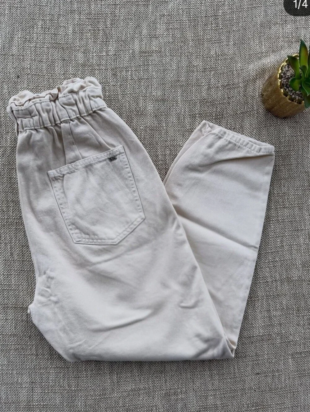 ZARA IVORY PAPERBAG BARREL  Elastic-Waist Casual Pants